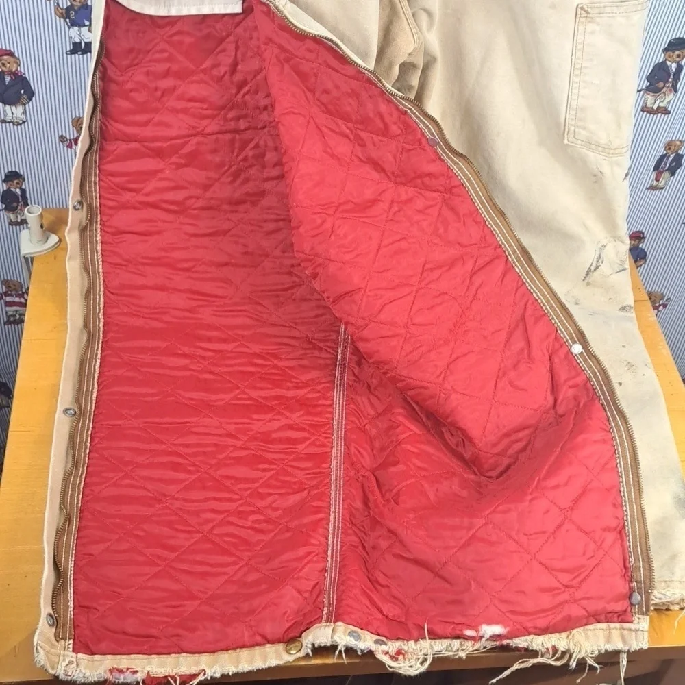 Vintage Carhartt UFCW union-made quilt line bib workwear half zip overalls
